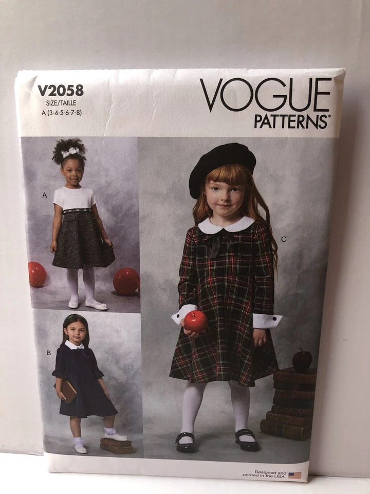 Vogue V2058  Girls Easy Dresses Uncut Sewing Pattern Sizes 3-4-5-6-7-8 New - Image 1 of 2