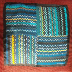 Missoni ZIGZAG Print Blue Multicolor Quad Pattern Silk Pocket Square - 16" - Picture 1 of 4