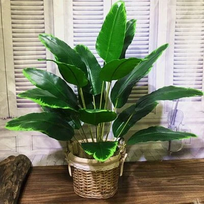 70-85cm Artificial Banana Tree Leaf Plastic Palm Leaves Garden Hotel Home Decor - Image 1 of 4