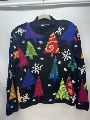 Woman’s David Brooks Hand Knitted Christmas Tree Sweater Sz L - fits like M - Image 1 of 4