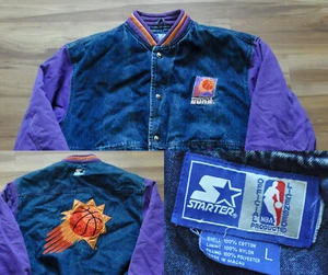 Phoenix Suns Starter Denim Jacket Vintage 90's Purple NBA Big Logo Men Large - Picture 1 of 11