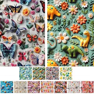 100% Cotton 3D Effect Printed Fabric Sewing Dressmaking Quilting Crafts Kids - Picture 1 of 16