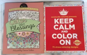 Keep Calm and Color On & Color Your Blessings Adult Coloring Books - Two Pack - Picture 1 of 5