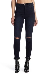 Sz 31 SP Black Women's Skinny Jeans High Rise Frayed Mom Slit Cut Knee BPM - Picture 1 of 9
