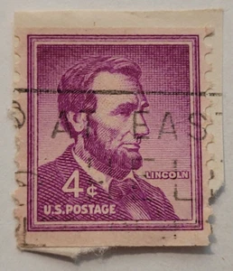 Franqueo de EE. UU. ~ Abraham Lincoln ~ Cancelado/Correo ~ Estampilla Púrpura 4¢ -c.1956 ~ B01 - Imagen 1 de 6
