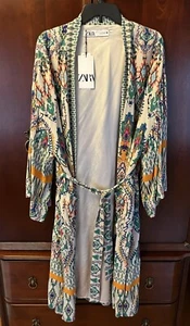NWT Zara Kimono Self Tie Robe Duster Wide Sleeves Satin Lining XXL - Picture 1 of 20