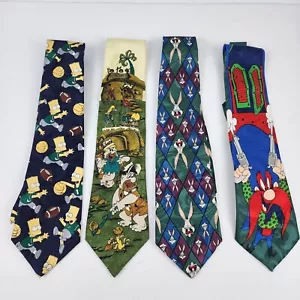 Vintage 1990s Tie Necktie Flintstones Simpsons Yosemite Sam Bugs Bunny 90s - Picture 1 of 18