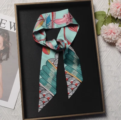 Pure 12 Momme Twill Silk Scarf tree Print Slim Head Band Neck Tie 85X5cm new - Image 1 of 4