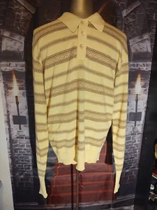 Men's Vintage 70s Jantzen Yellow Zig Zag Stripe Knit Sweater Shirt M L - Picture 1 of 5
