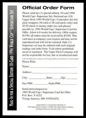 Juego de 10 cartas Upper Deck 1994 de colección Copa Mundial de Estados Unidos edición especial caducado Foto 1 de 2