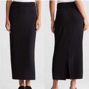 Eileen Fisher system Fold Over Straight Maxi Skirt Black Slit stretchy elastic S - Picture 1 of 13