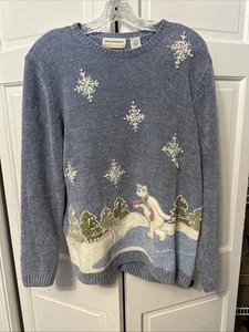 Alfred Dunner Plus Size 1X Christmas Fuzzy Sweater Christmas Polar Bear - Picture 1 of 4