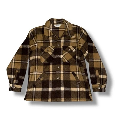 Vintage 60s 70s Woolrich Mackinaw Wool Jacket Men’s Large Brown Plaid Coat USA - Image 1 of 4