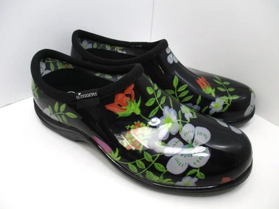Sloggers Women's Size 9 Black/Flowers Slip-On Waterproof Rain/Outdoor Clog Shoes - Image 1 of 4