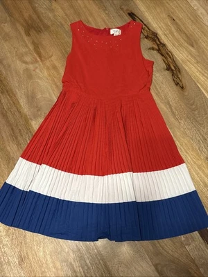 Childrens Place 红色、白色和蓝色女孩 8 码打褶 7 月 4 日连衣裙 — 第 1/4 张图片
