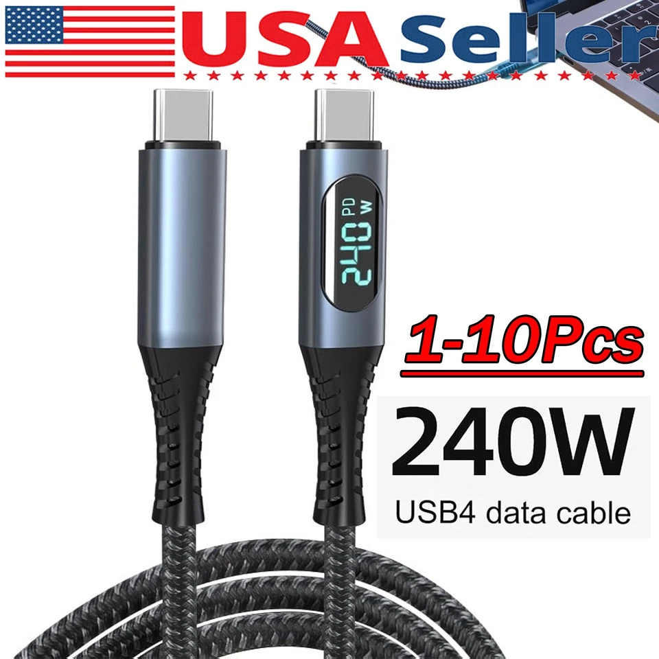 Thunderbolt 4 USB-C 4.0 Cable Charger Data 40Gbps PD 240W 8K Video Display Lot - Image 1 of 4