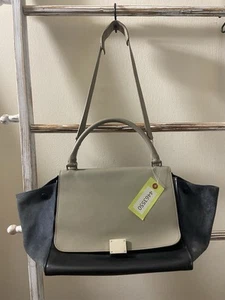 Celine Trapeze 2way Navy Black Beige Leather Suede Hand Shoulder Bag,  Good Cond - Picture 1 of 24
