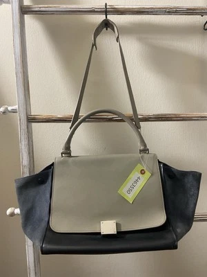 Celine Trapeze 2way Navy Black Beige Leather Suede Hand Shoulder Bag,  Good Cond - Image 1 of 4
