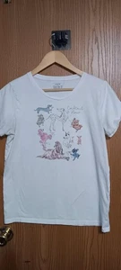 J Crew T-shirt da collezione Cocktail Hour donna taglia M bianca manica corta cani con... - Foto 1 di 7