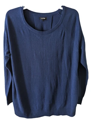 APT 9 Women's Large Blue LS Knit Sweater Crew Neck Pullover Back Pleat HI-Lo Hem - Image 1 of 4