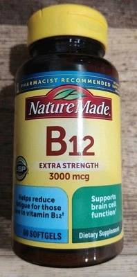 Vitamina B12 extra fuerte Nature Made 3000 Mcg cápsulas blandas 60ct caducidad 2/26 envío gratuito Foto 1 de 3
