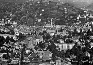 Merano Suedtirol panorama veduta aerea città località termale Alpi cartolina d'epoca - Foto 1 di 2