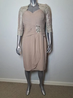 JJs House TAUPE Bage Mid Length Sequin Chiffon 3/4 Sleeve Mother Of Bride 12/14  - Image 1 of 4
