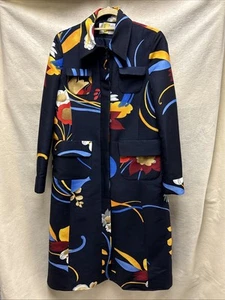 Abrigo largo floral azul marino La Double J Editions Mantero chaqueta para mujer S - Imagen 1 de 5