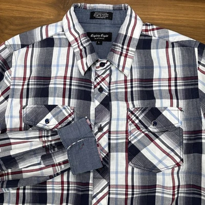 Eighty Eight Blue PLATINUM Plaid Flap Pocket Roll Tab Button Dn Shirt Size L - Image 1 of 4