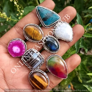 Tiger Eye & Mix Gemstone 925 Sterling Silver Plated Wholesale Fancy Rings Lot - Picture 1 of 3