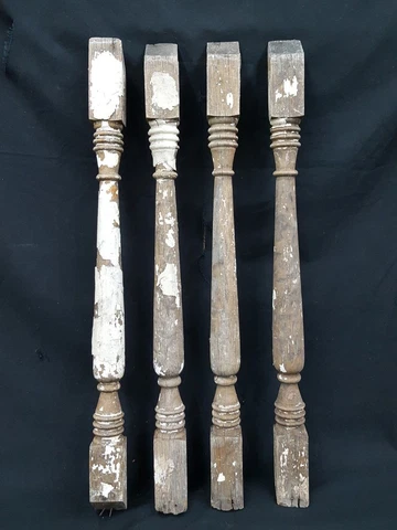 Architectural Salvage 4 Wooden Spindles Balusters Double Spiral Collar Design Cover
