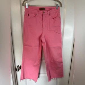 Judy Blue Womens Pink Garment Dyed High Rise Control Top Wide-Leg Cropped Jeans - Picture 1 of 9