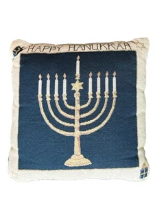 Almohada tapiz HANUKKAH 14”x14” excelente estado usado EE. UU. - Imagen 1 de 4