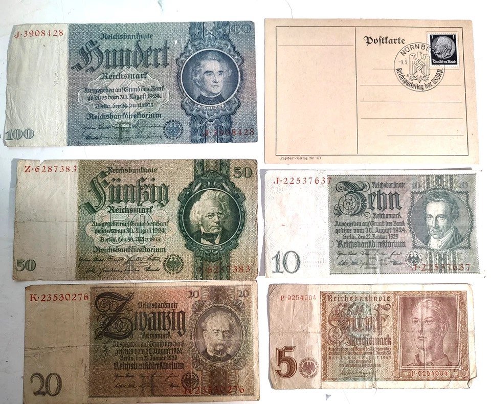 German Third Reich Postcard Postal Card and Marks WW2 1936 Nurnberg Cancel - Image 1 of 3