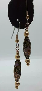 VINTAGE CLOISONNE BEADED BLACK 1 1/4" RICE SHAPE DANGLE EARRINGS NEW - Picture 1 of 2