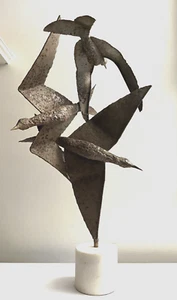 Mid-century Modern Brutalist "The Birds" Steel & Marble Sculpture 30" c1960 - Picture 1 of 16