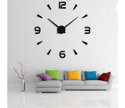 MAXI OROLOGIO ADESIVO DA PARETE EFFETTO 3D nero DESIGN MODERNO UFFICIO - Immagine 1 di 4