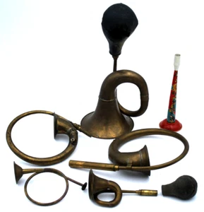6 Cuernos Antiguos Latón Awooga Coche Hogar De Colección Instrumentos Musicales Decoración - Imagen 1 de 12