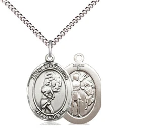 Softball & St. Sebastian Sterlingsilber Oval Anhänger 18 Zoll Halskette NEU Glückseligkeit - Bild 1 von 3