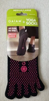 GAIAM Super Grippy Yoga Socks All Grip No Slip Size Medium/Large Black/Pink NEW - Image 1 of 4
