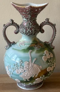 Lovely Japanese Nippon Large Moriage Vase Geese Design circa 1900 - Picture 1 of 24
