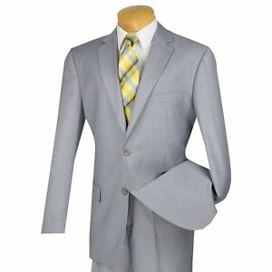VINCI Men's Light Gray 2 Button Classic Fit Suit w/ Flat Front Pants NEW