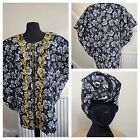 Black Mix Floral Print Embroidered Blouse With Head Wrap One Size, Fit 16-20