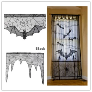 Haunted House Gothic Black LACE SPIDER WEB TABLE Cloth Curtains Halloween Decor - Picture 1 of 9