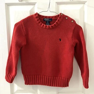 Polo Ralph Lauren Boys Red Cotton Knit Crewneck Sweater Size 6 - Picture 1 of 4