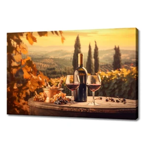 Vintage Bottle Wine Grapes Kitchen Decor Tuscany Winery Canvas Print Wall Art - Picture 1 of 10