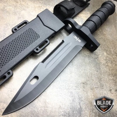 12" BLACK TACTICAL SURVIVAL Rambo Hunting FIXED BLADE KNIFE Bowie w/ SHEATH NEW - Image 1 of 3