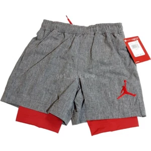 Nike Jordan BOYS Kids Size 4 Jumpman Baller Layer 2-in-1 Shorts Black Gray Red - Picture 1 of 4
