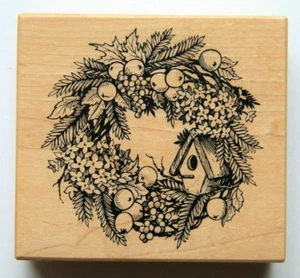 PSX Birdhouse Wreath Botanical Floral Rubber Stamp K-1593 Berries Fruit Greenery - Picture 1 of 2