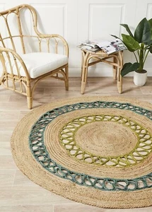 Hand-braided Natural round Jute Rug | Custom size jute round Rug, beige Color - Picture 1 of 9